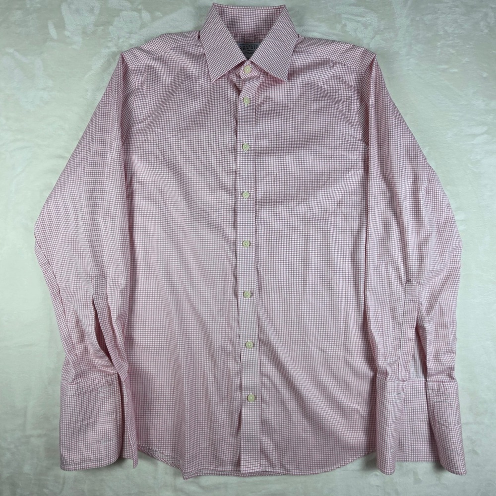 Charles Tyrwhitt Non Iron Slim Fit Dress Shirt 16/34 Pink Wht Check French Cuff